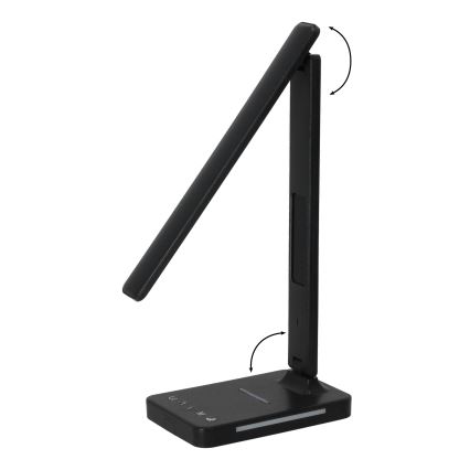 LED Димируема настолна лампа с безжично зареждане QI, дисплей и USB порт LED/7W/230V 3000-6000K черен