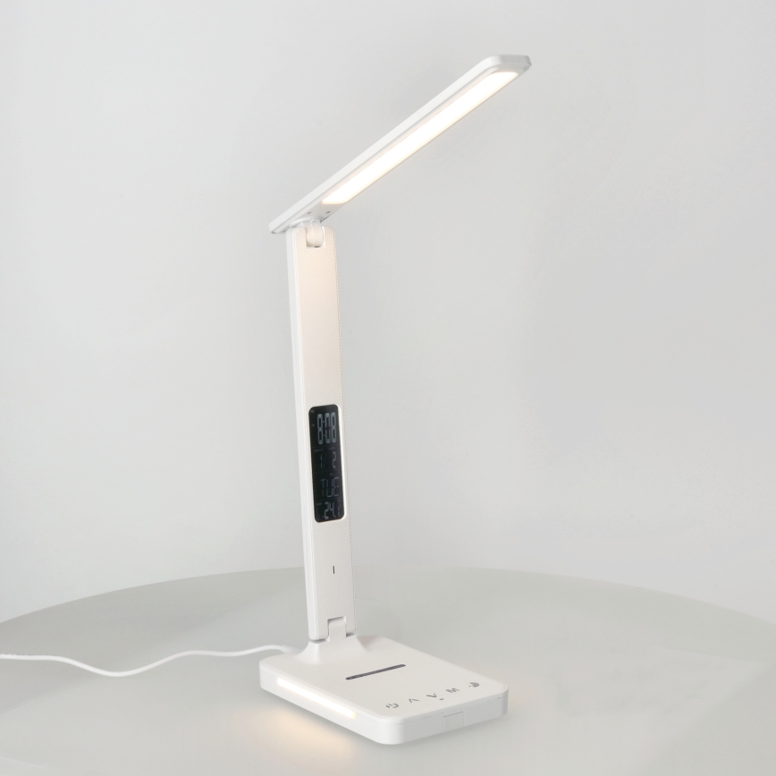 LED Димируема настолна лампа с безжично зареждане QI, дисплей и USB порт LED/7W/230V 3000-6000K бял