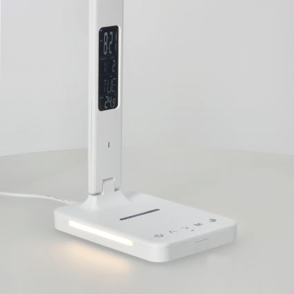 LED Димируема настолна лампа с безжично зареждане QI, дисплей и USB порт LED/7W/230V 3000-6000K бял