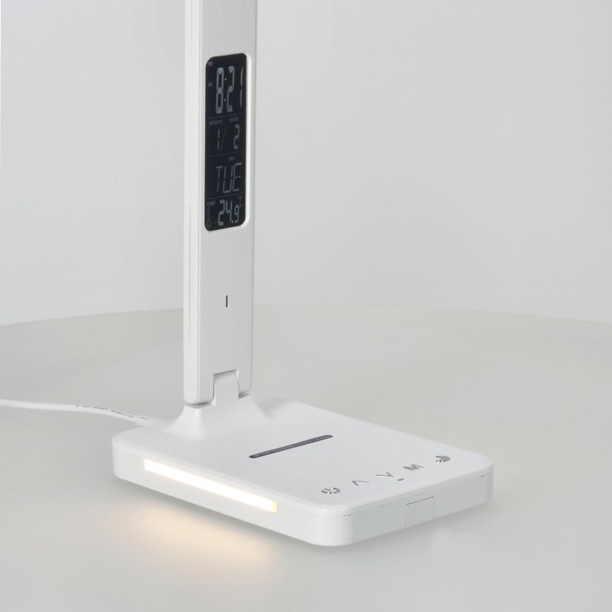 LED Димируема настолна лампа с безжично зареждане QI, дисплей и USB порт LED/7W/230V 3000-6000K бял