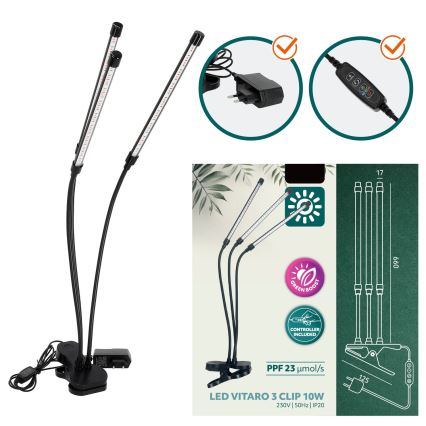 LED Димируем flexible настолна лампа с щипка за отглеждане на растения VITARO 3xLED/10W/230V черен