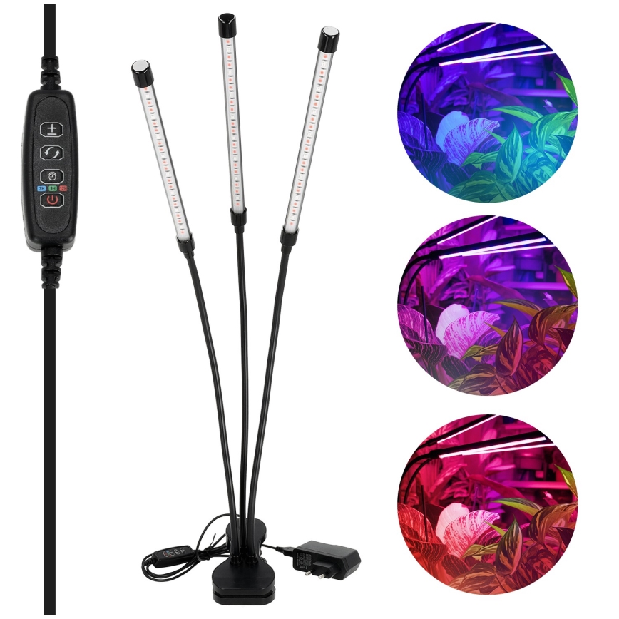 LED Димируем flexible настолна лампа с щипка за отглеждане на растения VITARO 3xLED/10W/230V черен