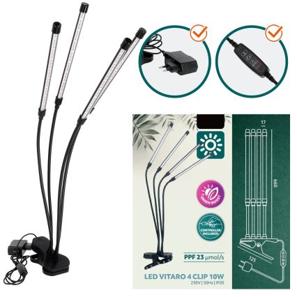 LED Димируем flexible настолна лампа с щипка за отглеждане на растения VITARO 4xLED/10W/230V черен