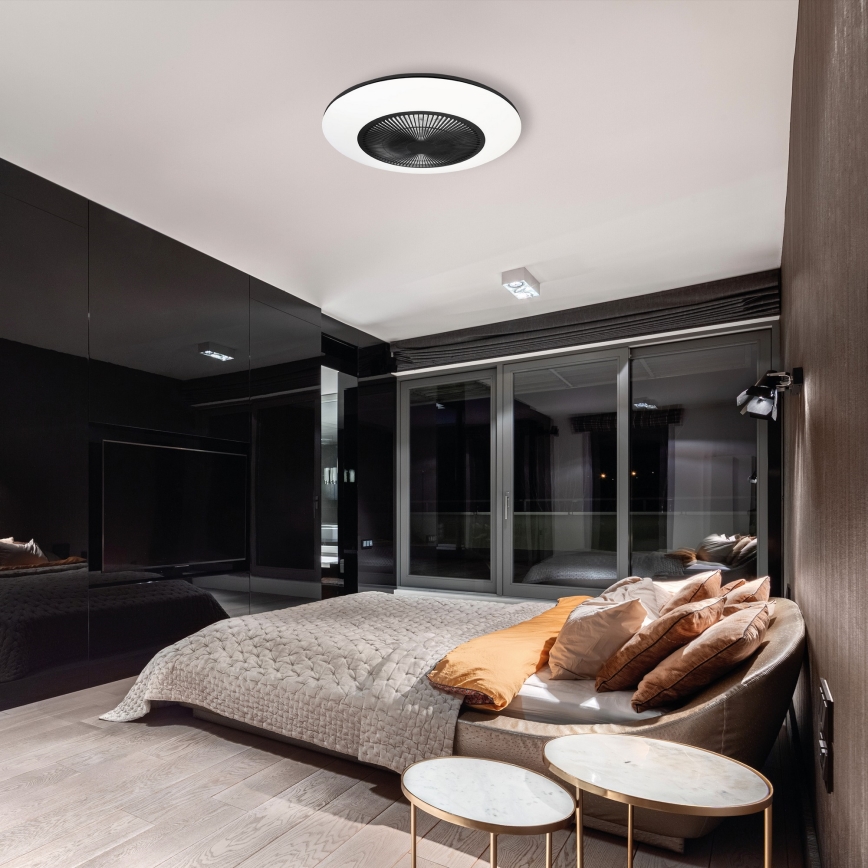 LED Димируема лампа с вентилатор ARIA LED/38W/230V 3000-6000K черна/бяла + дистанционно