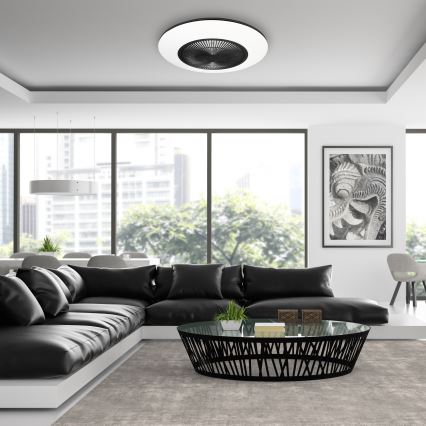 LED Димируема лампа с вентилатор ARIA LED/38W/230V 3000-6000K черна/бяла + дистанционно