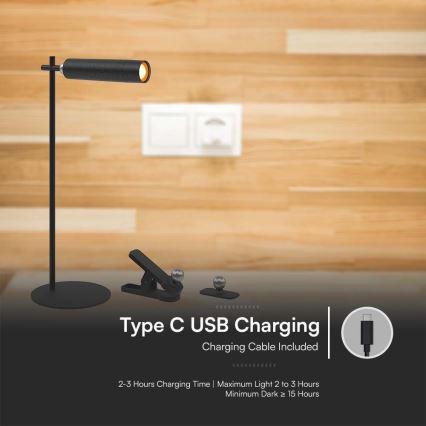 LED Димируема магнитна акумулаторна настолна лампа 3в1 LED/3W/5V 4000K 1500 mAh черен