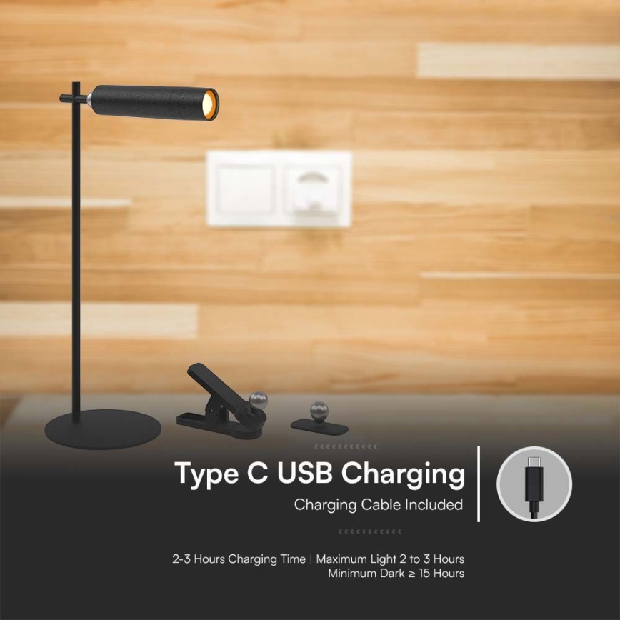 LED Димируема магнитна акумулаторна настолна лампа 3в1 LED/3W/5V 4000K 1500 mAh черен