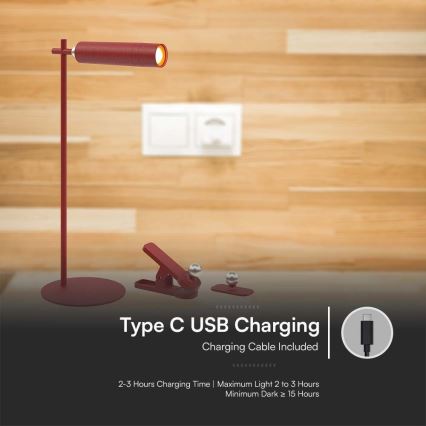 LED Димируема магнитна акумулаторна настолна лампа 3в1 LED/3W/5V 4000K 1500 mAh червен