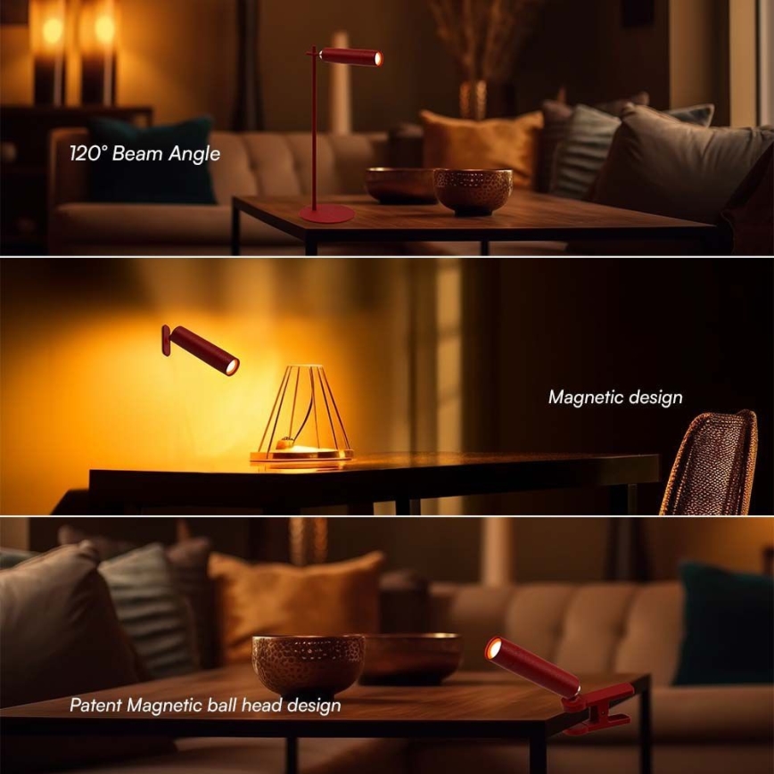 LED Димируема магнитна акумулаторна настолна лампа 3в1 LED/3W/5V 4000K 1500 mAh червен