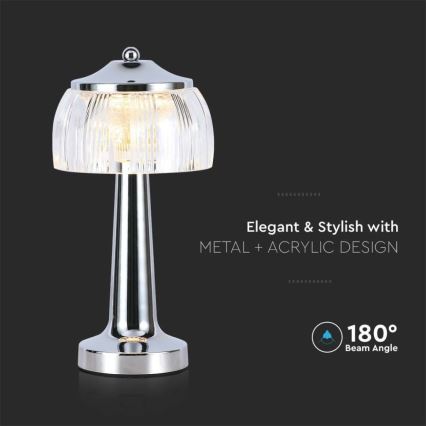 LED Димируема акумулаторна настолна touch лампа LED/1W/5V 3000-6000K 1800 mAh лъскав хром