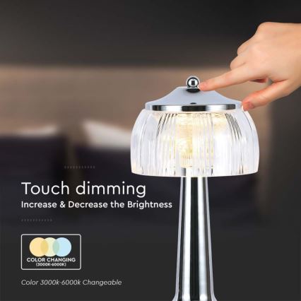 LED Димируема акумулаторна настолна touch лампа LED/1W/5V 3000-6000K 1800 mAh лъскав хром