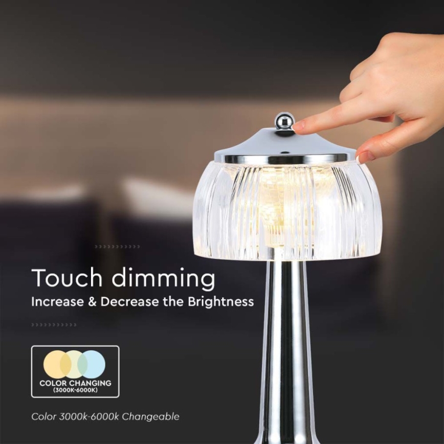 LED Димируема акумулаторна настолна touch лампа LED/1W/5V 3000-6000K 1800 mAh лъскав хром
