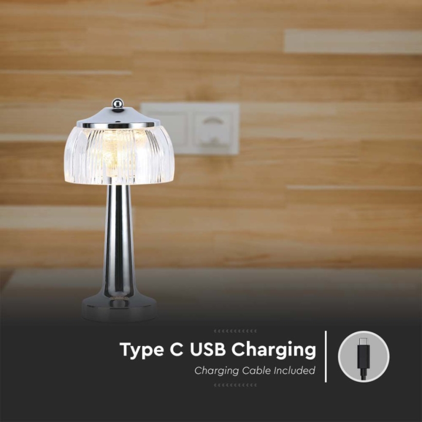 LED Димируема акумулаторна настолна touch лампа LED/1W/5V 3000-6000K 1800 mAh лъскав хром