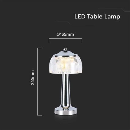 LED Димируема акумулаторна настолна touch лампа LED/1W/5V 3000-6000K 1800 mAh лъскав хром