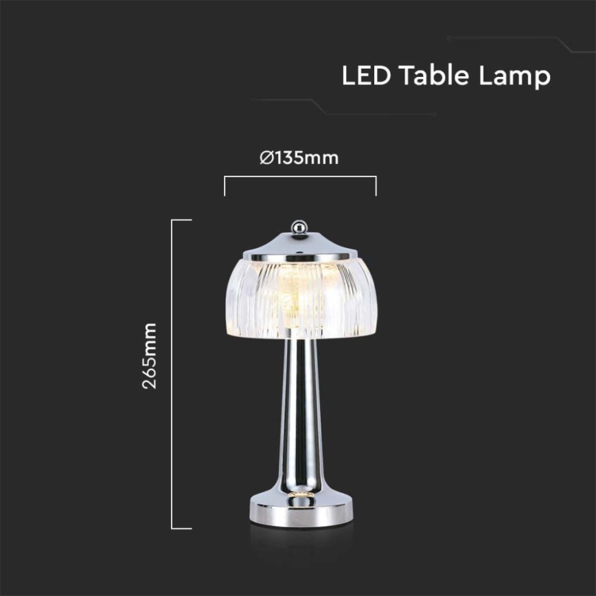 LED Димируема акумулаторна настолна touch лампа LED/1W/5V 3000-6000K 1800 mAh лъскав хром