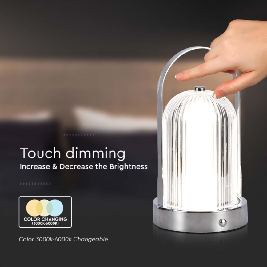 LED Димируема акумулаторна настолна touch лампа LED/1W/5V 3000-6000K 1800 mAh матов хром