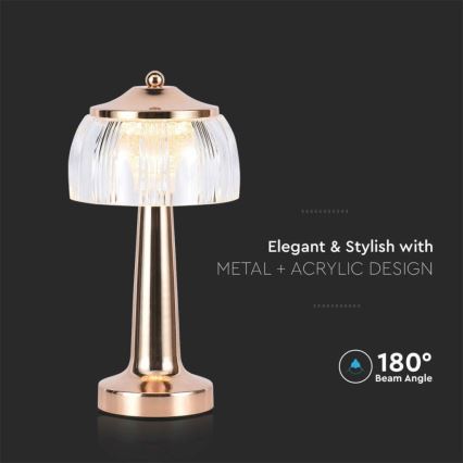 LED Димируема акумулаторна настолна сензорна лампа LED/1W/5V 3000-6000K 1800 mAh розовозлатист