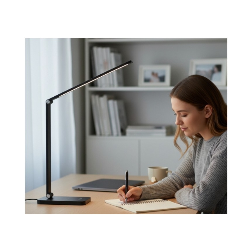 Димируема LED настолна лампа с безжично зареждане QI NOBLITE Q LED/7W/230V 3000/4000/6500K черна