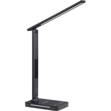 LED Димируема настолна лампа с безжично зареждане QI, дисплей и USB порт LED/7W/230V 3000-6000K черен