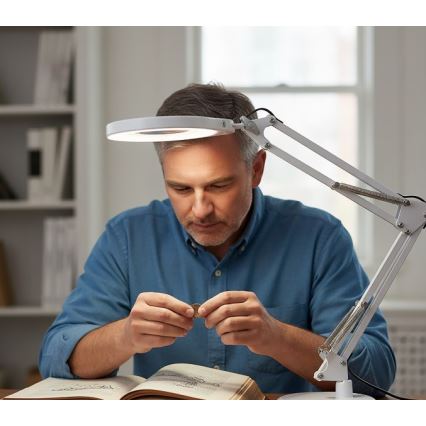 Димируема LED настолна лампа с лупа 2 в 1 AURIQ LOUPE LED/10W/5V 3000/4000/6500K бяла