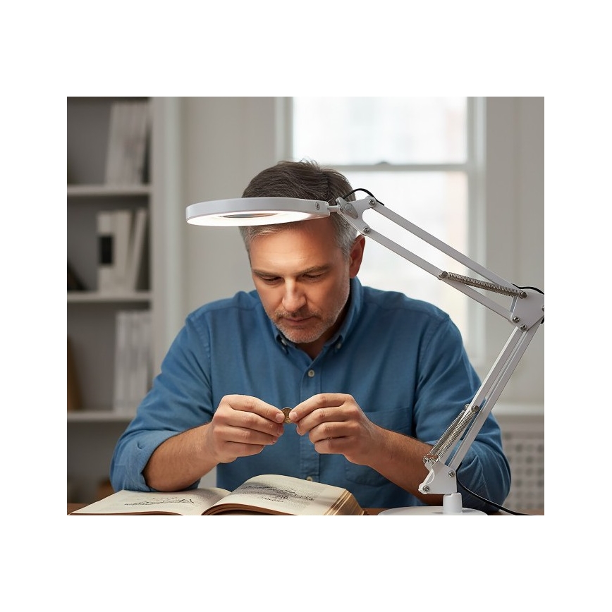 Димируема LED настолна лампа с лупа 2 в 1 AURIQ LOUPE LED/10W/5V 3000/4000/6500K бяла