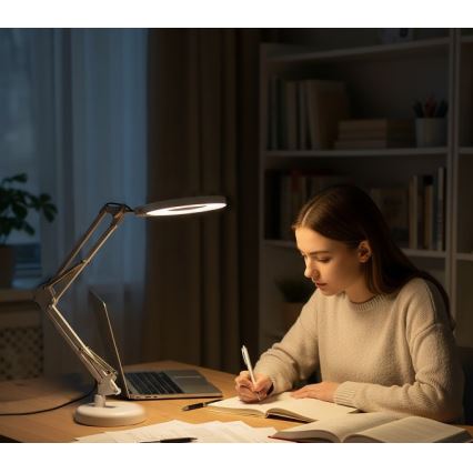 Димируема LED настолна лампа с лупа 2 в 1 AURIQ LOUPE LED/10W/5V 3000/4000/6500K бяла