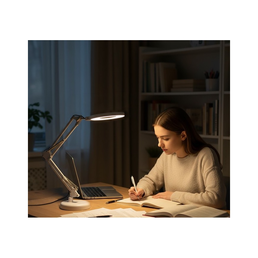 Димируема LED настолна лампа с лупа 2 в 1 AURIQ LOUPE LED/10W/5V 3000/4000/6500K бяла