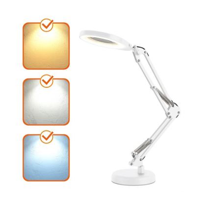 Димируема LED настолна лампа с лупа 2 в 1 AURIQ LOUPE LED/10W/5V 3000/4000/6500K бяла