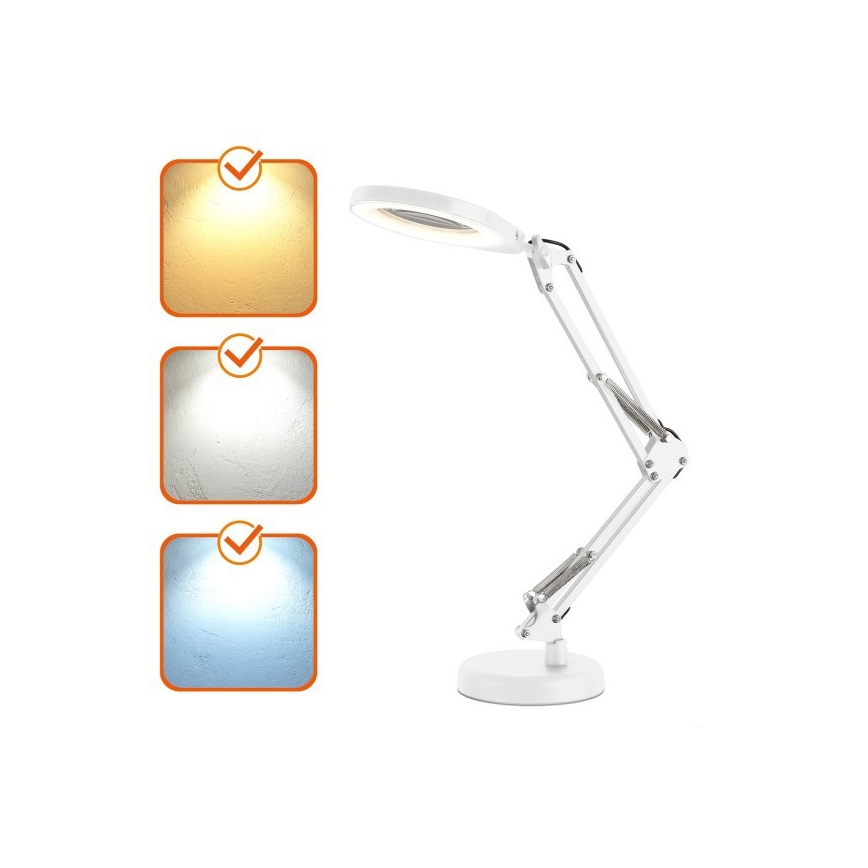 Димируема LED настолна лампа с лупа 2 в 1 AURIQ LOUPE LED/10W/5V 3000/4000/6500K бяла