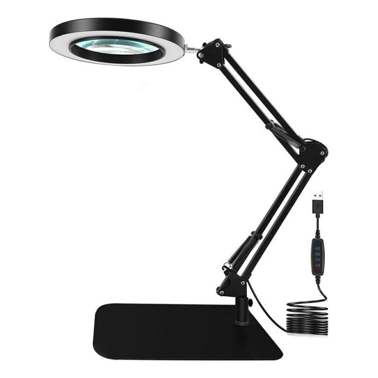 LED Димируема настолна лампа с лупа LED/11W/5V 3000-6000K черен