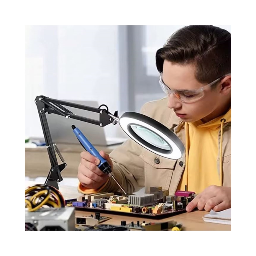 LED Димируема настолна лампа с лупа LED/11W/5V 3000-6000K черен