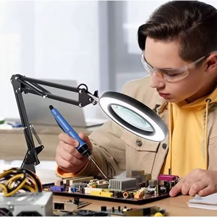 LED Димируема настолна лампа с лупа LED/11W/5V 3000-6000K черен