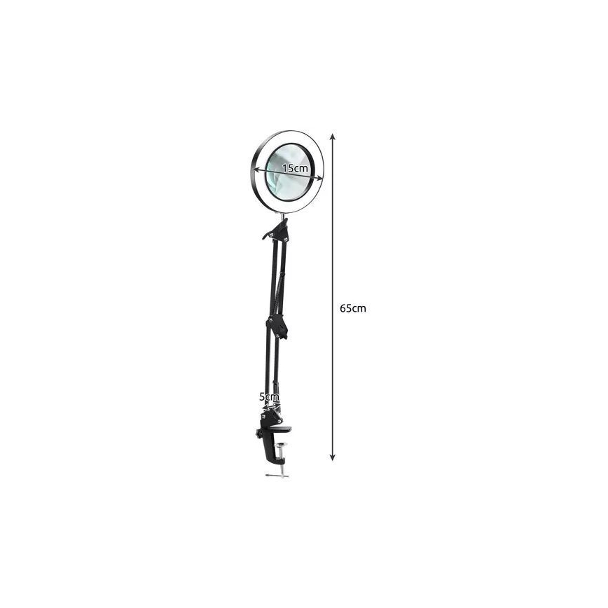 LED Димируема настолна лампа с лупа LED/6W/5V 3000K/4000K/6000K черен