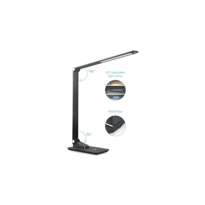 LED Димируема настолна лампа с USB LED/7W/230V 3000K/4000K/5500K черен