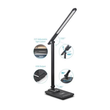 LED Димируема настолна лампа с USB LED/9W/230V 3000K/4000K/5500K черен