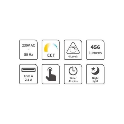 LED Димируема настолна лампа с USB LED/9W/230V 3000K/4000K/5500K черен