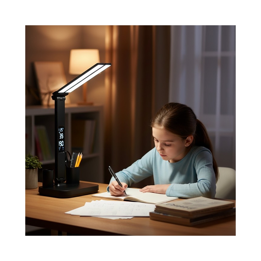 LED димируема презареждаема настолна лампа NOBLITE P LED/5W/5V 3000/4000/6000K 2200 mAh черна
