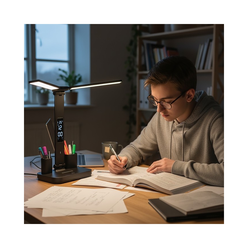 LED димируема презареждаема настолна лампа NOBLITE P LED/5W/5V 3000/4000/6000K 2200 mAh черна