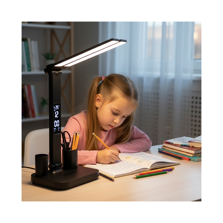 LED димируема презареждаема настолна лампа NOBLITE P LED/5W/5V 3000/4000/6000K 2200 mAh черна