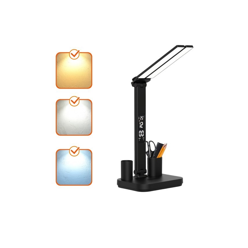 LED димируема презареждаема настолна лампа NOBLITE P LED/5W/5V 3000/4000/6000K 2200 mAh черна