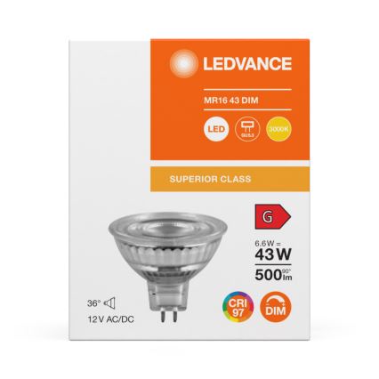 LED димируема рефлекторна крушка MR16 GU5,3/6,6W/12V 3000K 36° CRI 97 - Ledvance