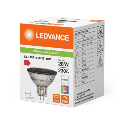 LED димируема рефлекторна лампа MR16 GU5,3/3,4W/12V 4000K 36° CRI 90 - Ledvance