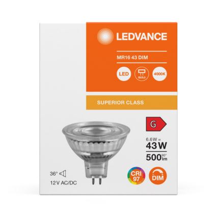 LED Димируема рефлекторна лампа MR16 GU5,3/6,6W/12V 4000K 36° CRI 97 - Ledvance