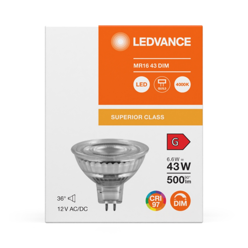 LED Димируема рефлекторна лампа MR16 GU5,3/6,6W/12V 4000K 36° CRI 97 - Ledvance