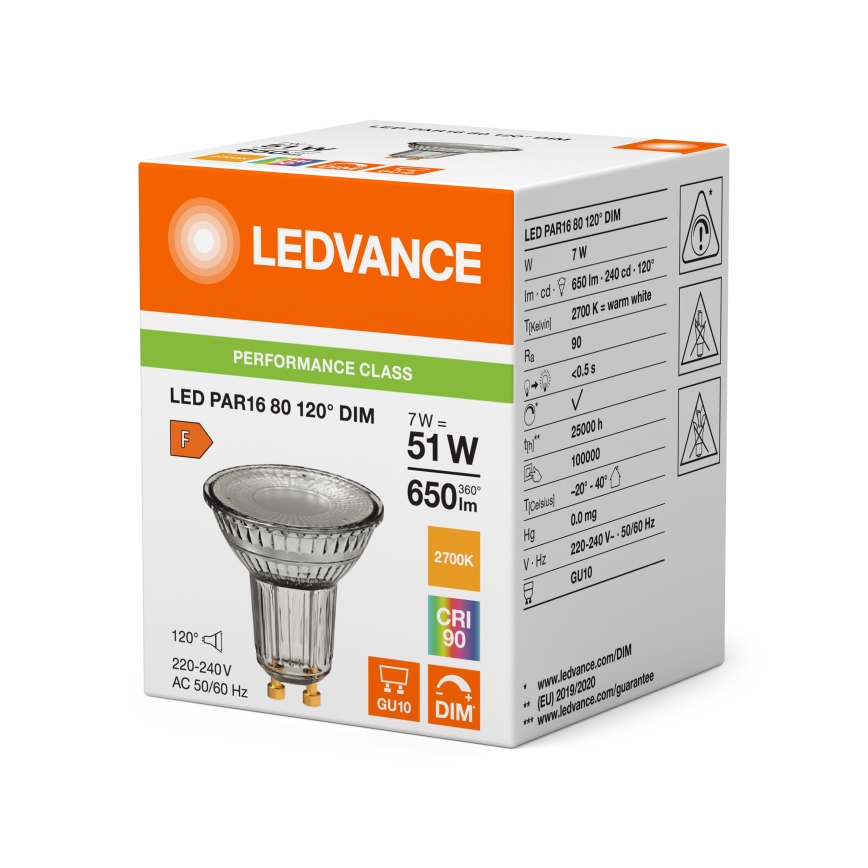 LED димируема рефлекторна крушка PAR16 GU10/7W/230V 2700K 120° CRI 90 - Ledvance