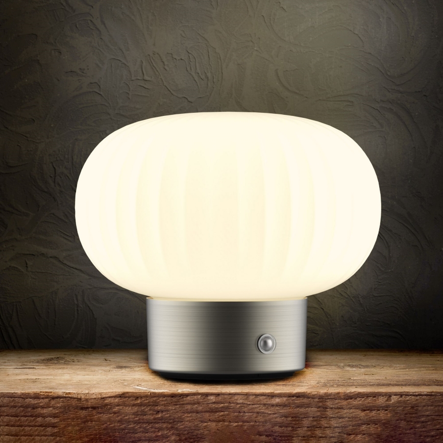 LED Димируема сензорна настолна лампа LATTE LED/1,8W/5V USB 2000 mAh матов хром/бял