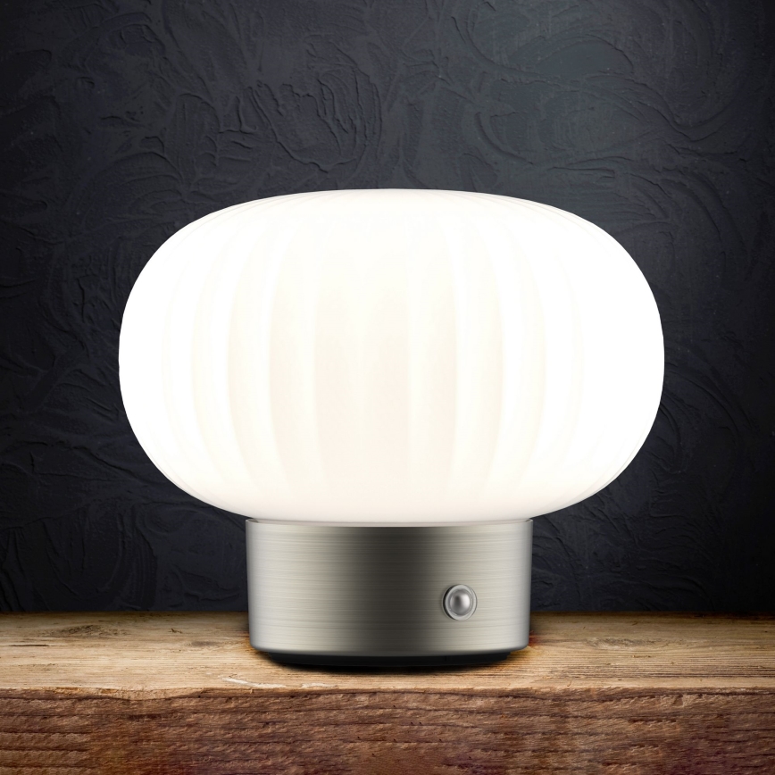 LED Димируема сензорна настолна лампа LATTE LED/1,8W/5V USB 2000 mAh матов хром/бял