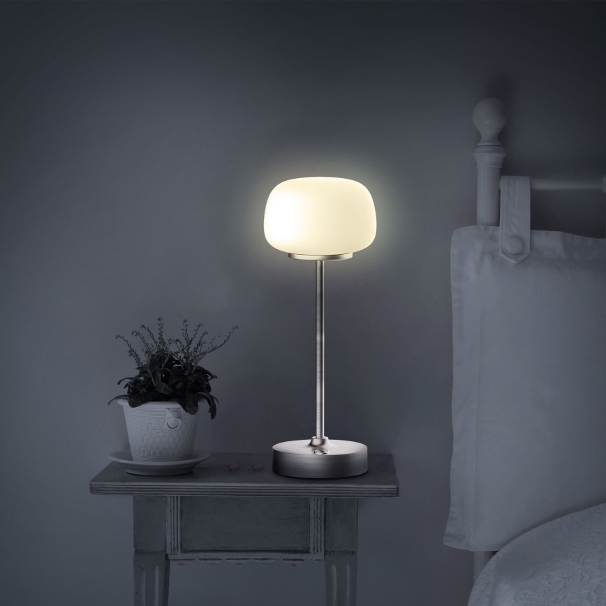 LED Димируема сензорна настолна лампа RIMINI LED/2W/5V USB 2000 mAh матов хром/бял
