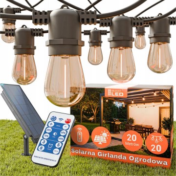 LED димируема соларна декоративна верига 20xE27/0,3W/3/5V USB 2400 mAh 20,62 m IP65 черна + дистанционно управление