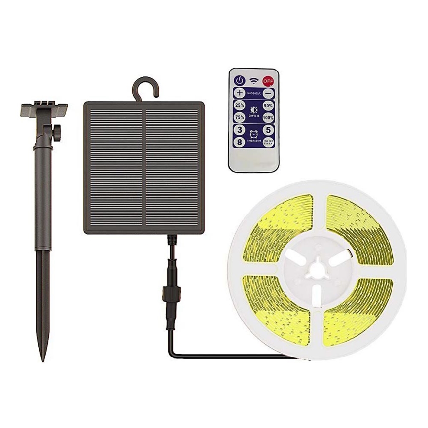 LED Димируема соларна лента LED/1,2W/3,7V 3000K IP67 1500 mAh 5m + дистанционно управление